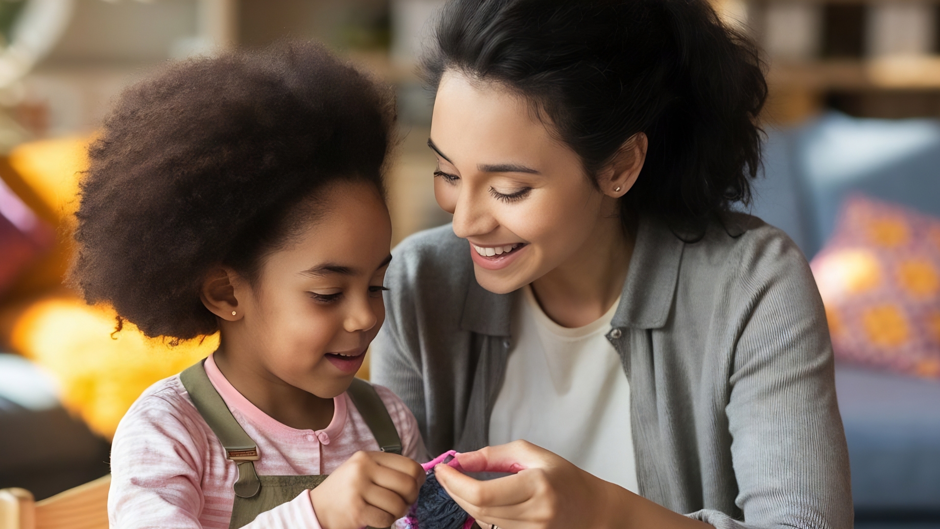 Parent supporting a child during a hands-on learning activity, illustrating ABA therapy techniques used in play-based sessions.